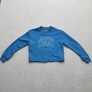 Tommy Hilfiger Cropped Sweatshirt Pullover Crew Neck Blue Top Girl's Size 10